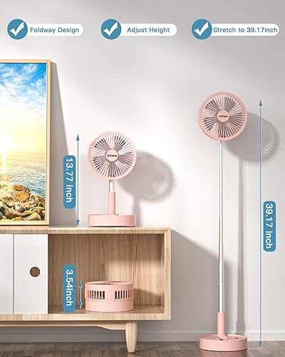 Miniatura 9 de AICase Ventilador de soporte, plegable portátil telescópico de 10 pulgadas, ventilador de escritorio USB con batería recargable de 10800 mAh, 5