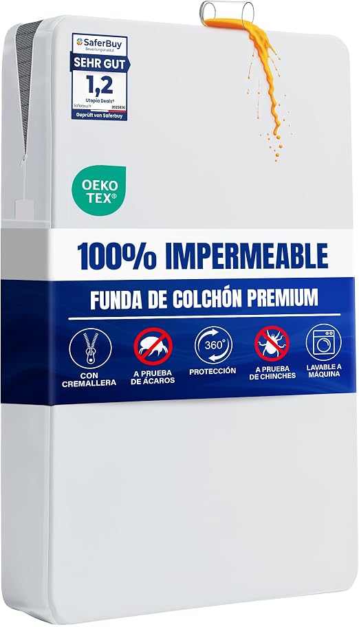 Funda Protector de Colchón Impermeable 80 x 190 x 30 cm Cremallera