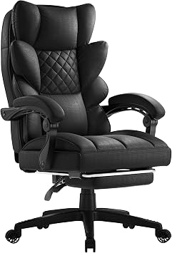 Dowinx Big and Tall Office Chair with Pocket Spring Cushion,High Back Computer Gaming Chairs with Linkage Armrests,Executive Desk Chairs with Footrest,Cloth-Black
