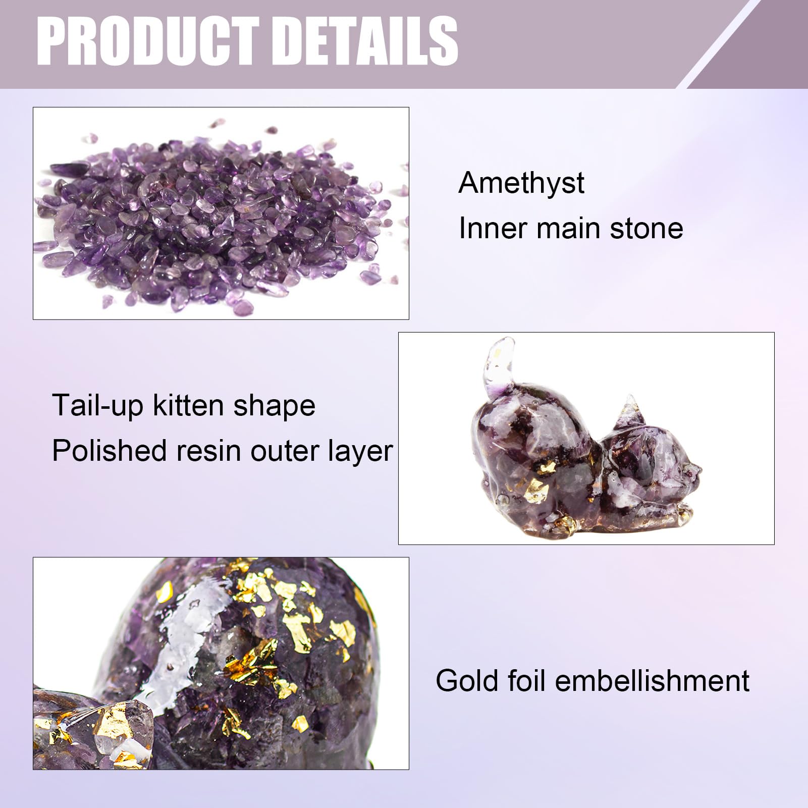 Amethyst Crystal Cat Figurine 1.6” Valentines Cat Gifts for Her Hand-Carved Gemstone Statue - Image 2