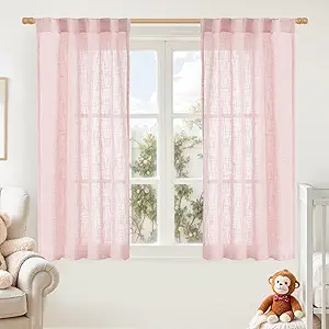 LAMIT Pink Linen Curtains 45 Inch Length 2 Panels, Light Filtering Panels Back Tab and Rod Pocket Country Decor Drapes for Kitchen/Window/Loft Room/Bedroom, 34 x 45 Inch
