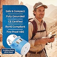 Vista 8 de OREI Adaptador de enchufe para viajes a Sudáfrica, Botsuana, Namibia con doble USB - Entrada EE. UU. - Tipo M (U2U-10L), Funcionará con teléfonos