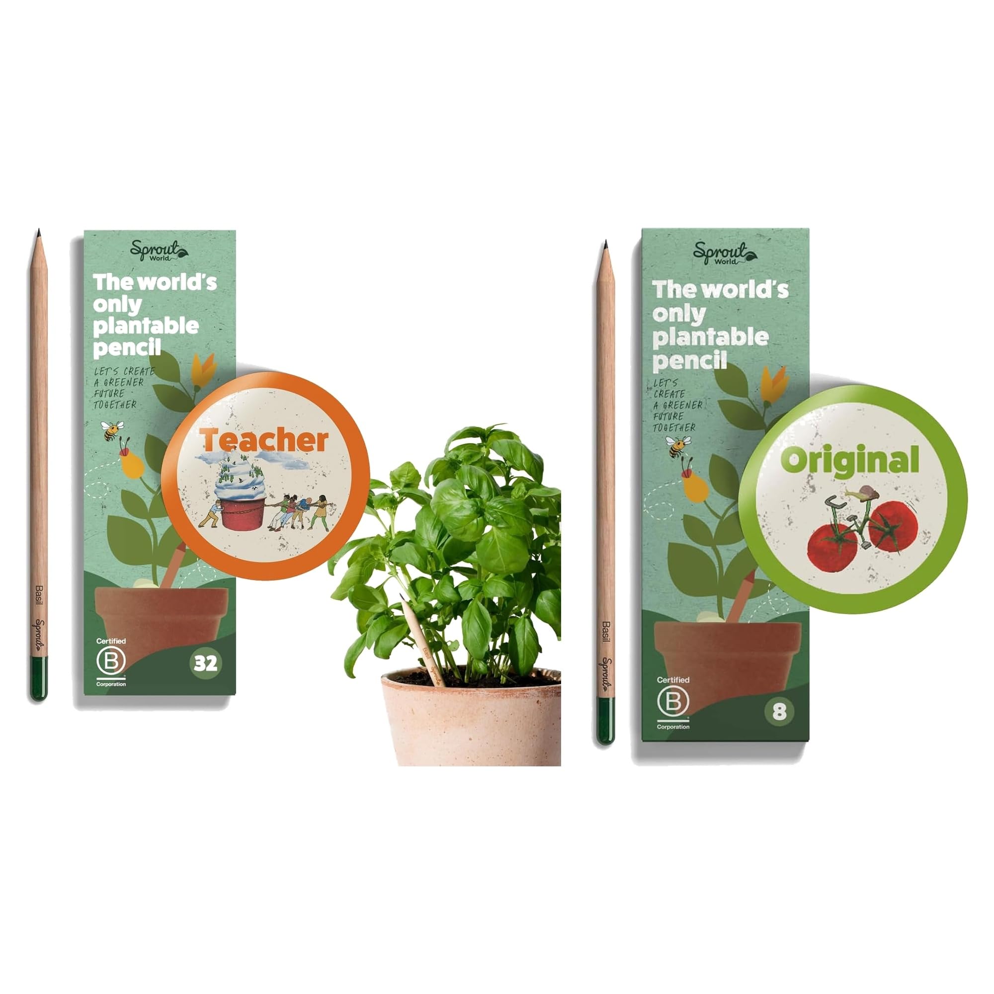 Sprout World Lápices | Bundle Edición Maestros + Original | Set de 40 Lápices de Grafito Plantables con Semillas de Flores, Hierbas y Vegetales | Madera Ecológica | Regalo Sostenible para Profesores