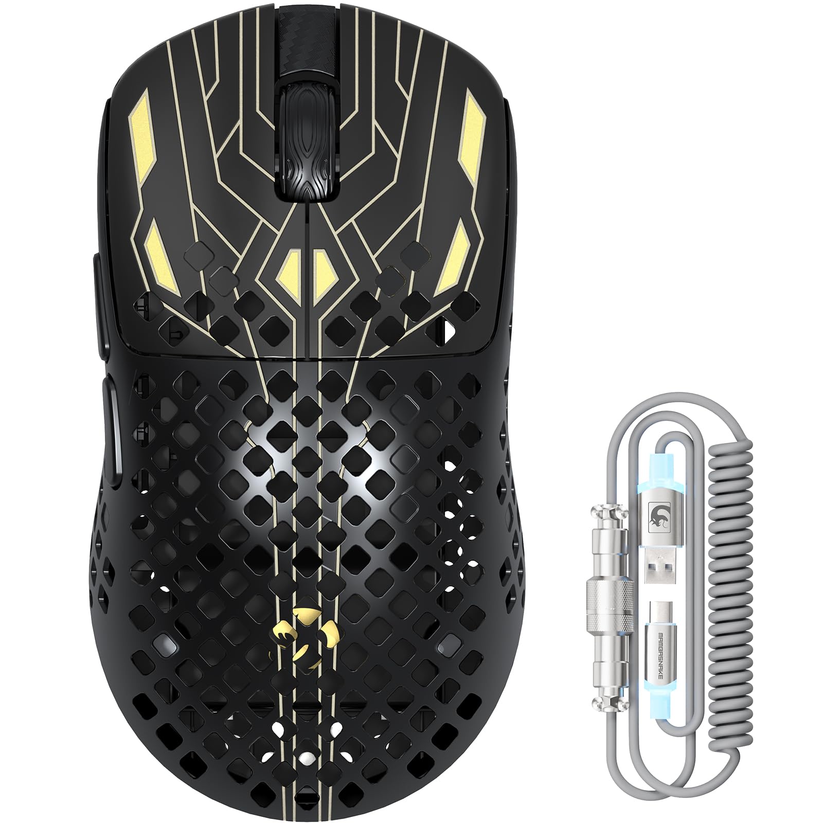 MAMBASNAKE M2 Ultra-Lightweight Wireless Gaming Mouse, PAW3395PRO Sensor 40000 DPI, 41g Carbon Fiber, Mouse Coiled Cable, Tri-Mode 2.4G/Bluetooth/Wired, 100M Clicks, Cloud Driver, Ergonomic Design