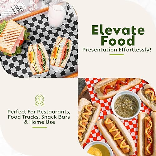 Miniatura 8 de Culiware - Hojas de papel Deli, 12 x 12 pulgadas, 1000 unidades, hoja de cera a cuadros clásica, forros de canasta de alimentos precortados, papel