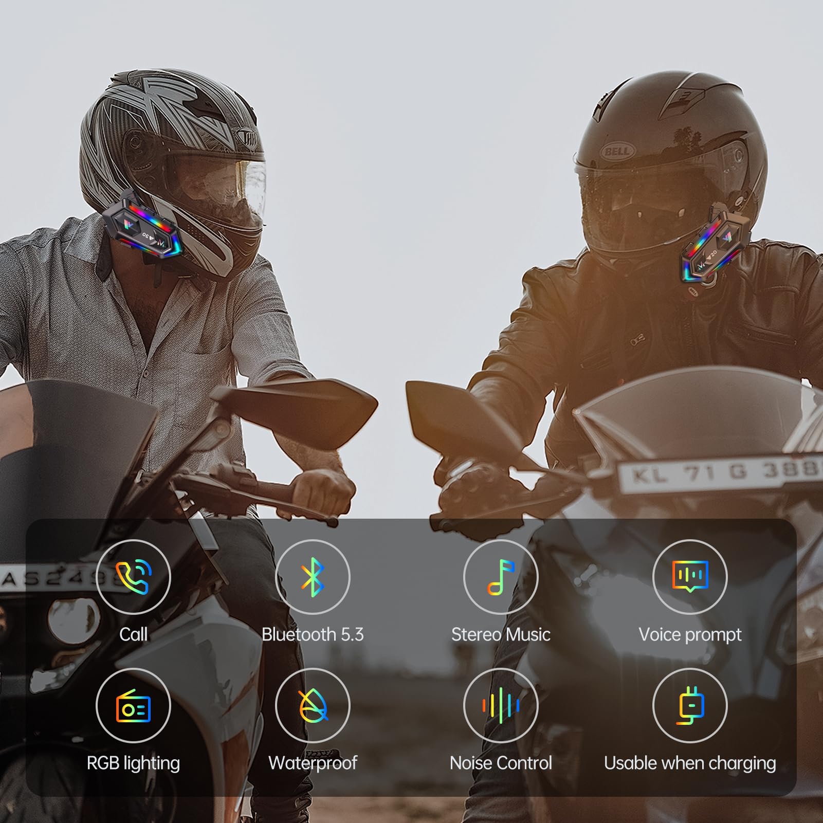Motorradhelm Bluetooth Motorrad Helm Bluetooth Headset, doppelte Geräuschunterdrückung Helm Kopfhörer Starke Bass/IPX6 wasserdichte Kopfhörer Lautsprecher Kompatibel Alle Helme 1000mAh