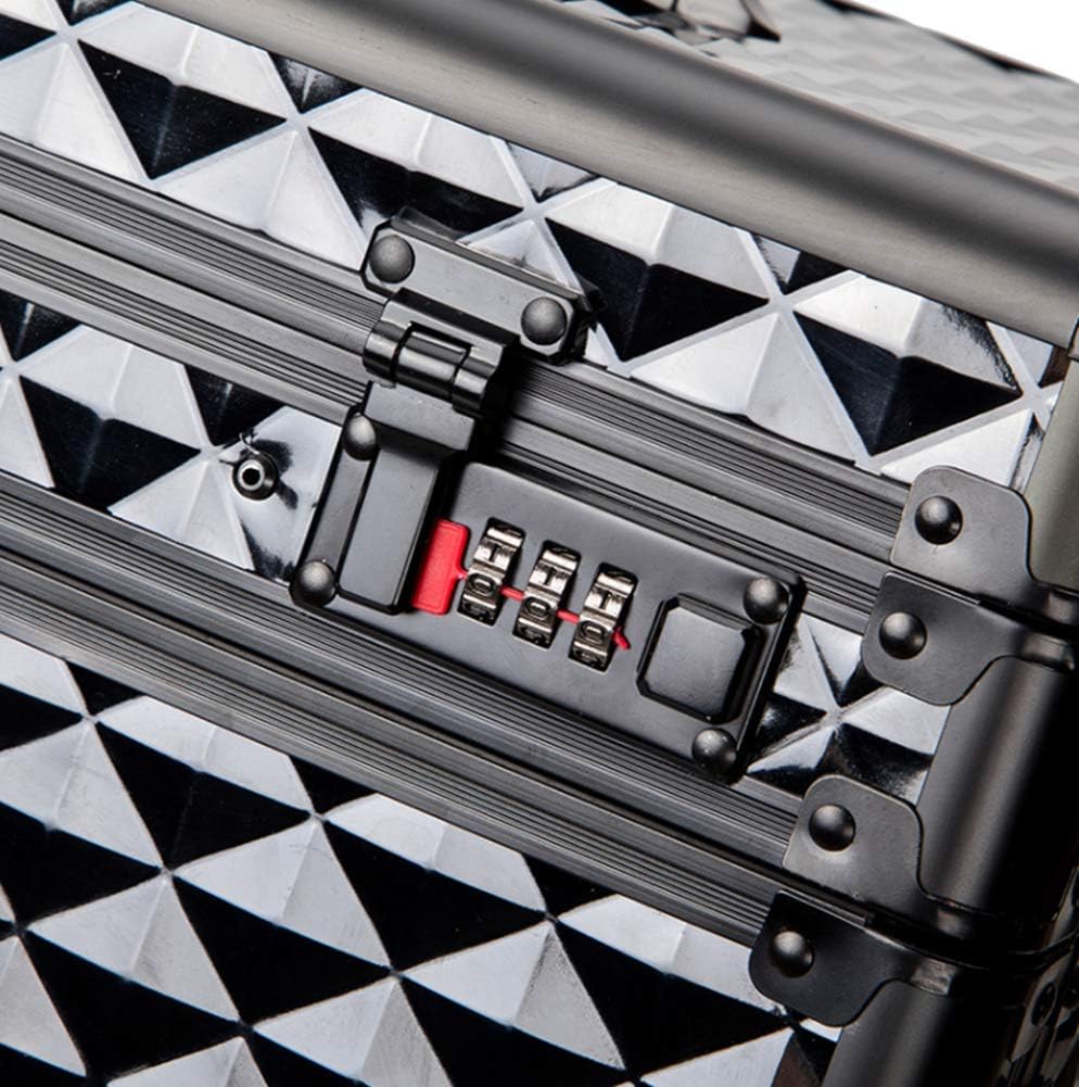 Rolling Makeup Case Trolley Aluminum Alloy Edge Wear-Resistant Universal Casters High Capacity Password Multi-Functional Beauty Kit, Black, 38X25x82cm