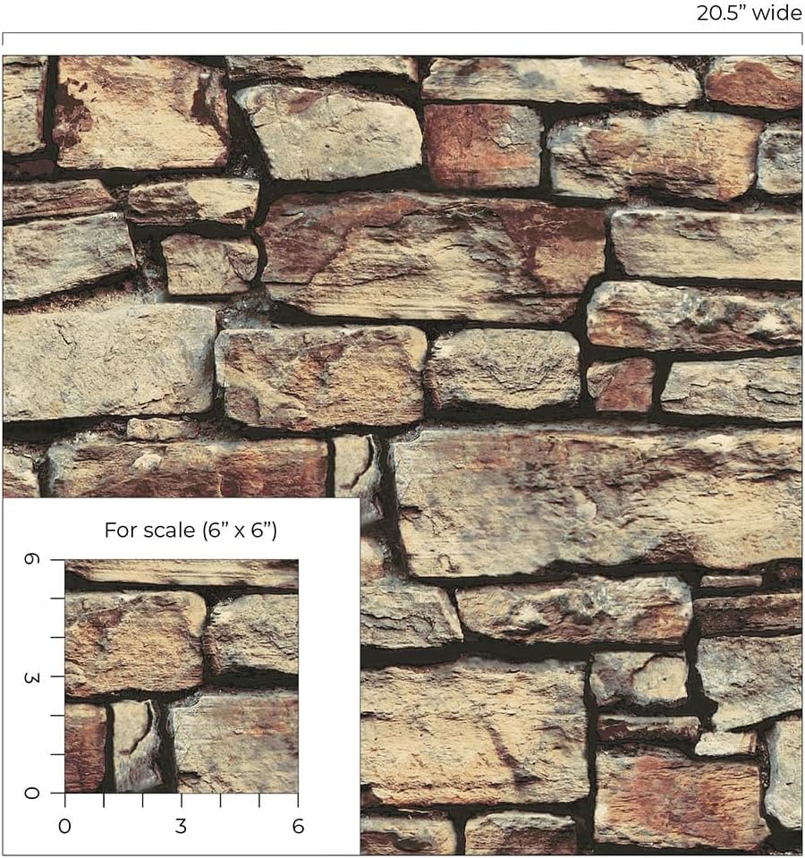 NextWall Cornish Faux Stone Peel and Stick Wallpaper (Warm Natural)