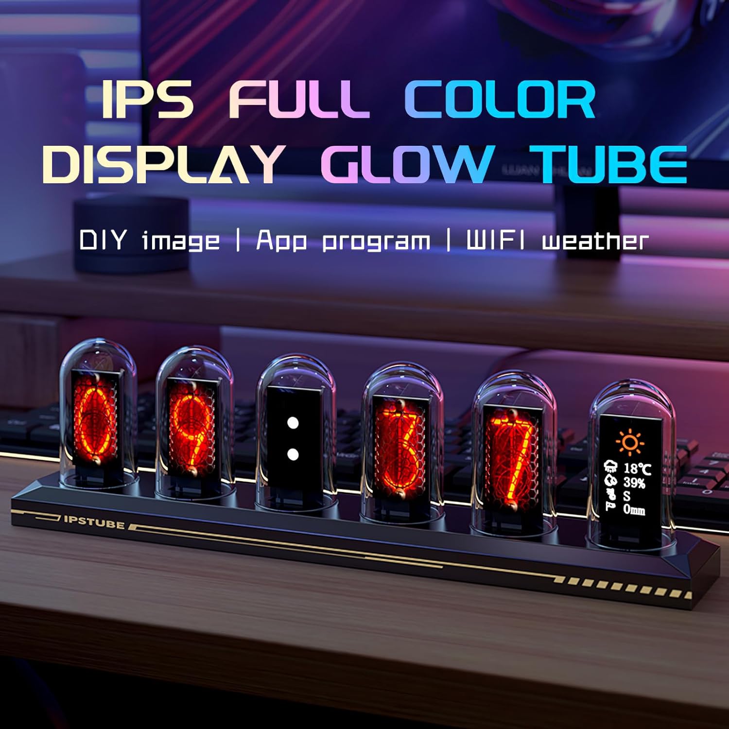AYYDS Nixie LED Klok Met Glow Tube Display, DIY Aangepaste Foto's Display, Digitale Retro Vintage, Creatief Cadeau