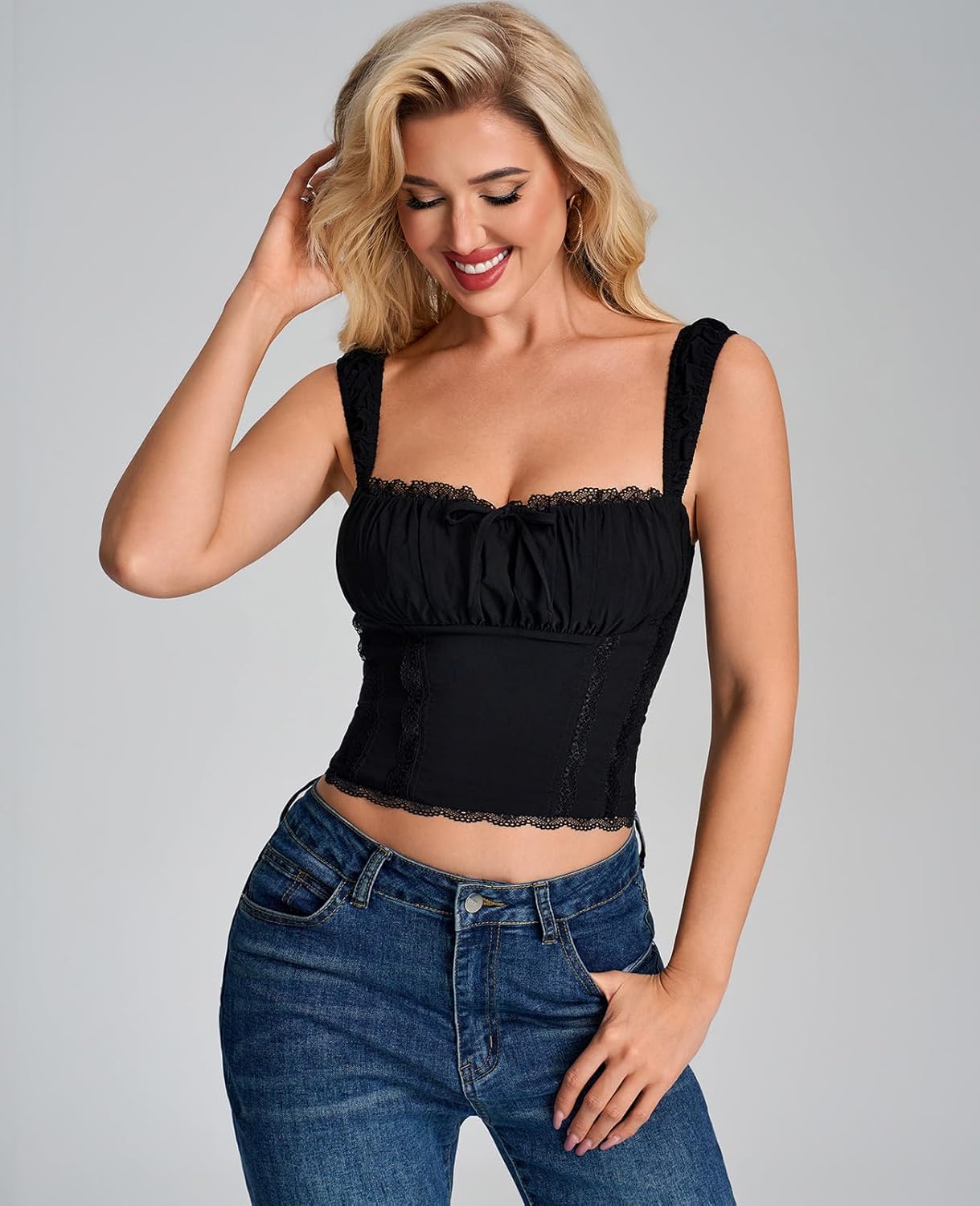 XinFSh Women's Cute Summer Lace Going Out Corset Tops Square Neck Party Club Y2K Crop Tank Top Trendy - Image 4