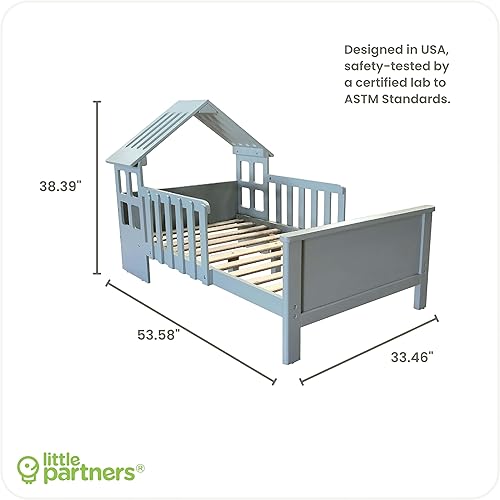 Miniatura 3 de Little Partners Lil' House - Cama para niños pequeños, diseño de cama de casa para muebles de dormitorio infantil, cama infantil con rieles de