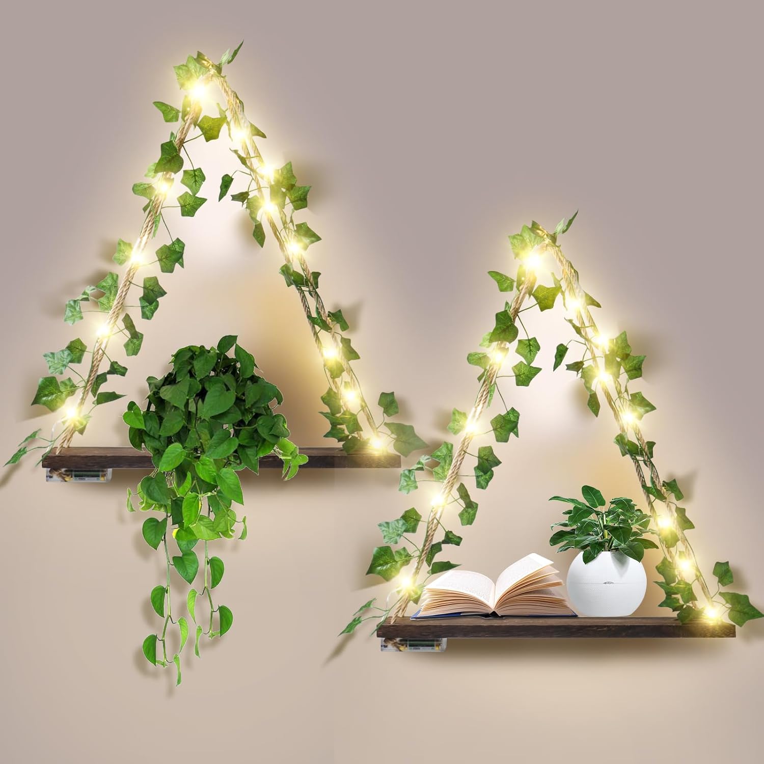 HMASYO Artificial Ivy LEDStrip Wall Hanging Shelves Set of