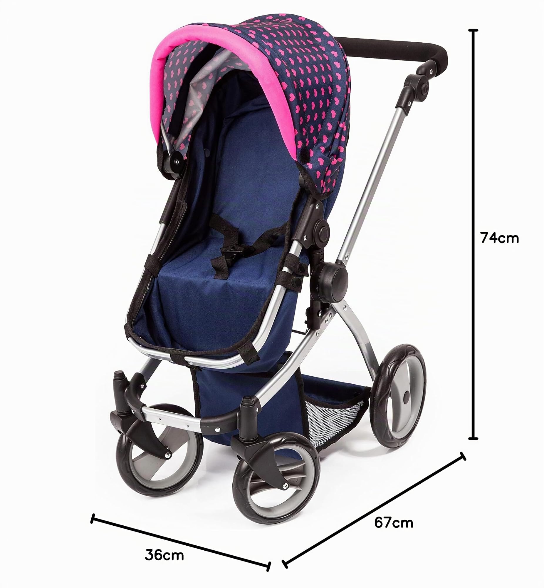 Bayer Design Set per passeggino per bambole regolabile in altezza | Carrello per bambole con set completo di accessori, compresa una borsa e molto altro ancora