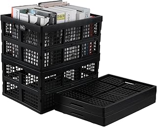Loiycg Cajas de almacenamiento plegables de plástico de 34 L, paquete de 4 cestas apilables, color negro