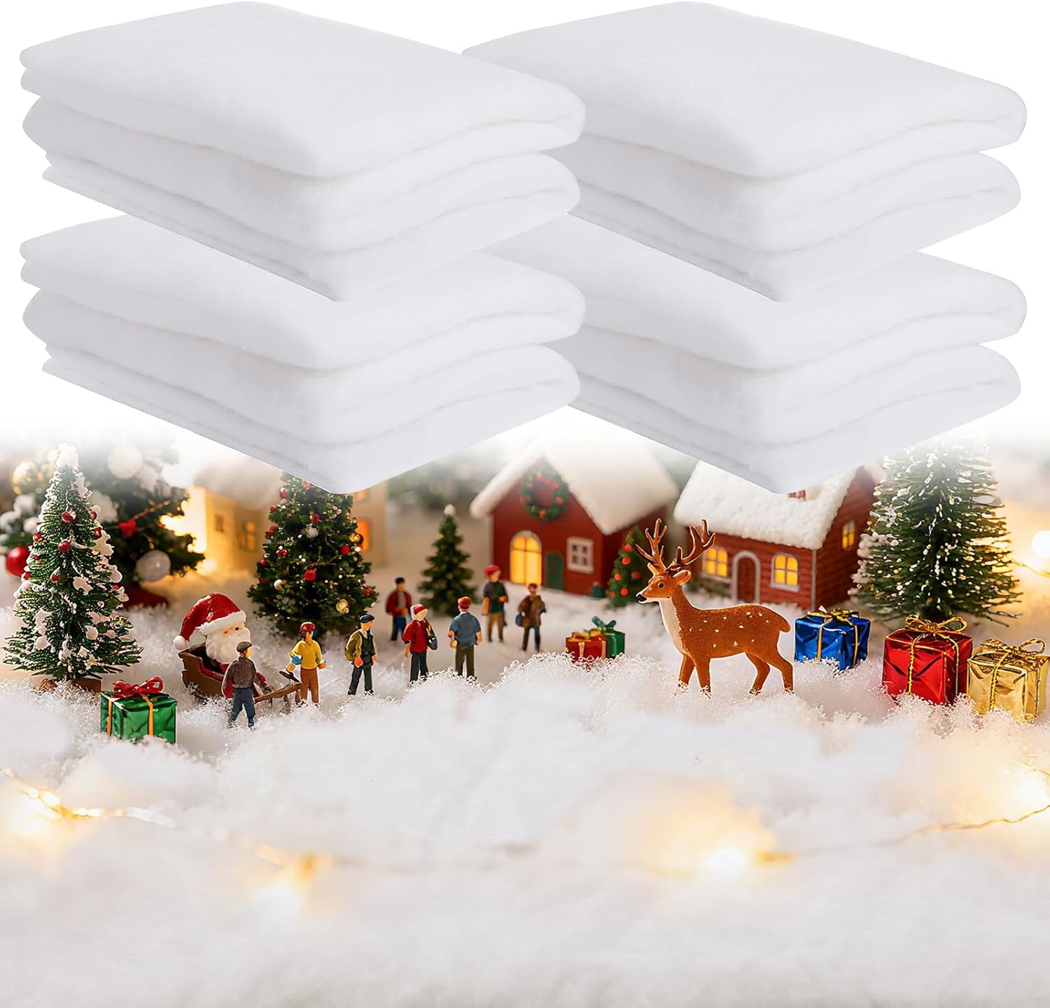 Cosweet 4 Pack 3 x 8 Ft Fake Snow Blanket - Thickened Fluffy Artificial Snow, White Winter Decorations for Wonderland Christmas Village Display Table Runner & Photo Prop