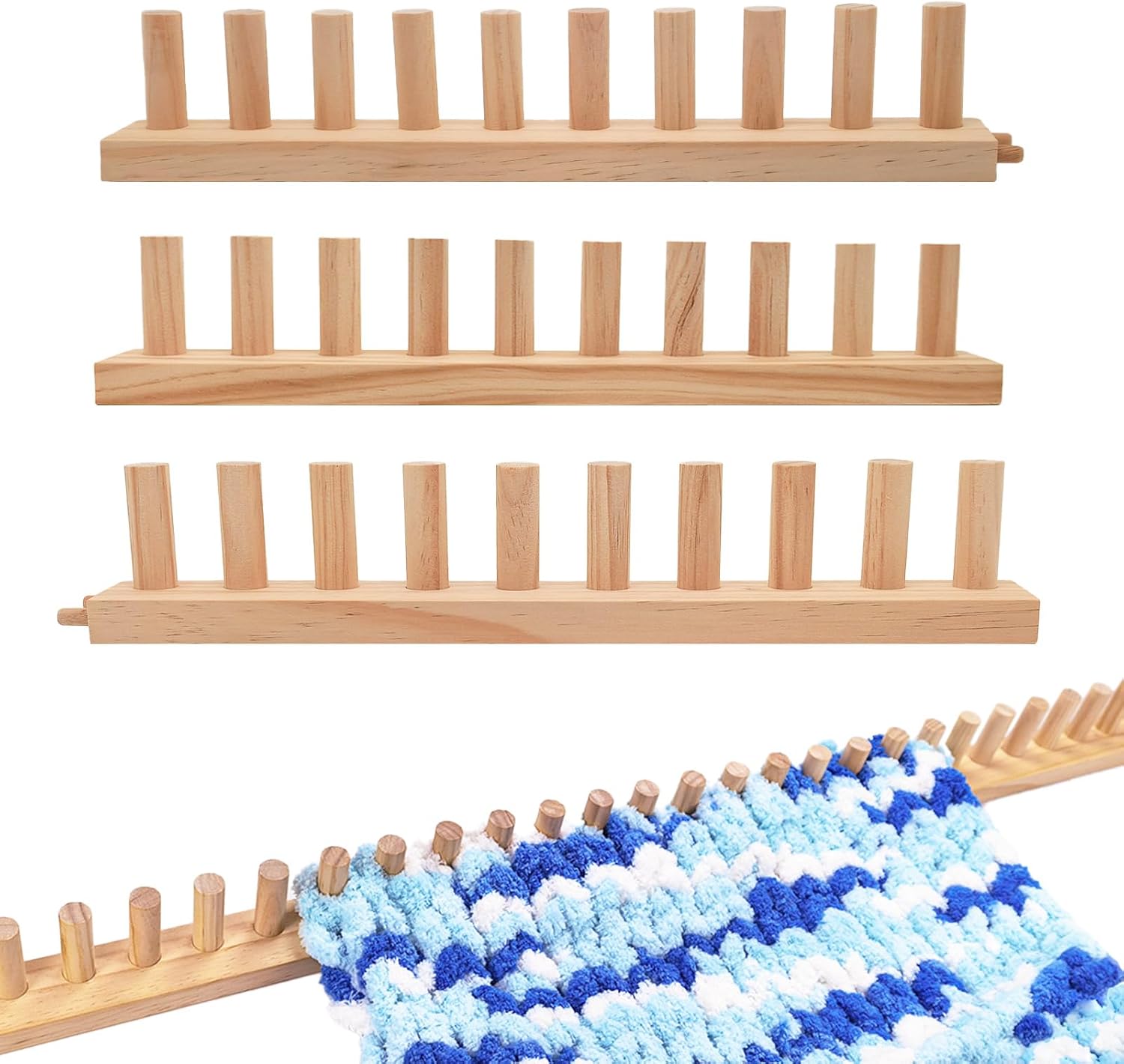 46" Chunky Blanket Loom, 3-Section Adjustable Wooden Loom for DIY Chunky Yarn Blankets, No Needles Required, Beginner Friendly Hand Knitting Loom for Craft Lovers