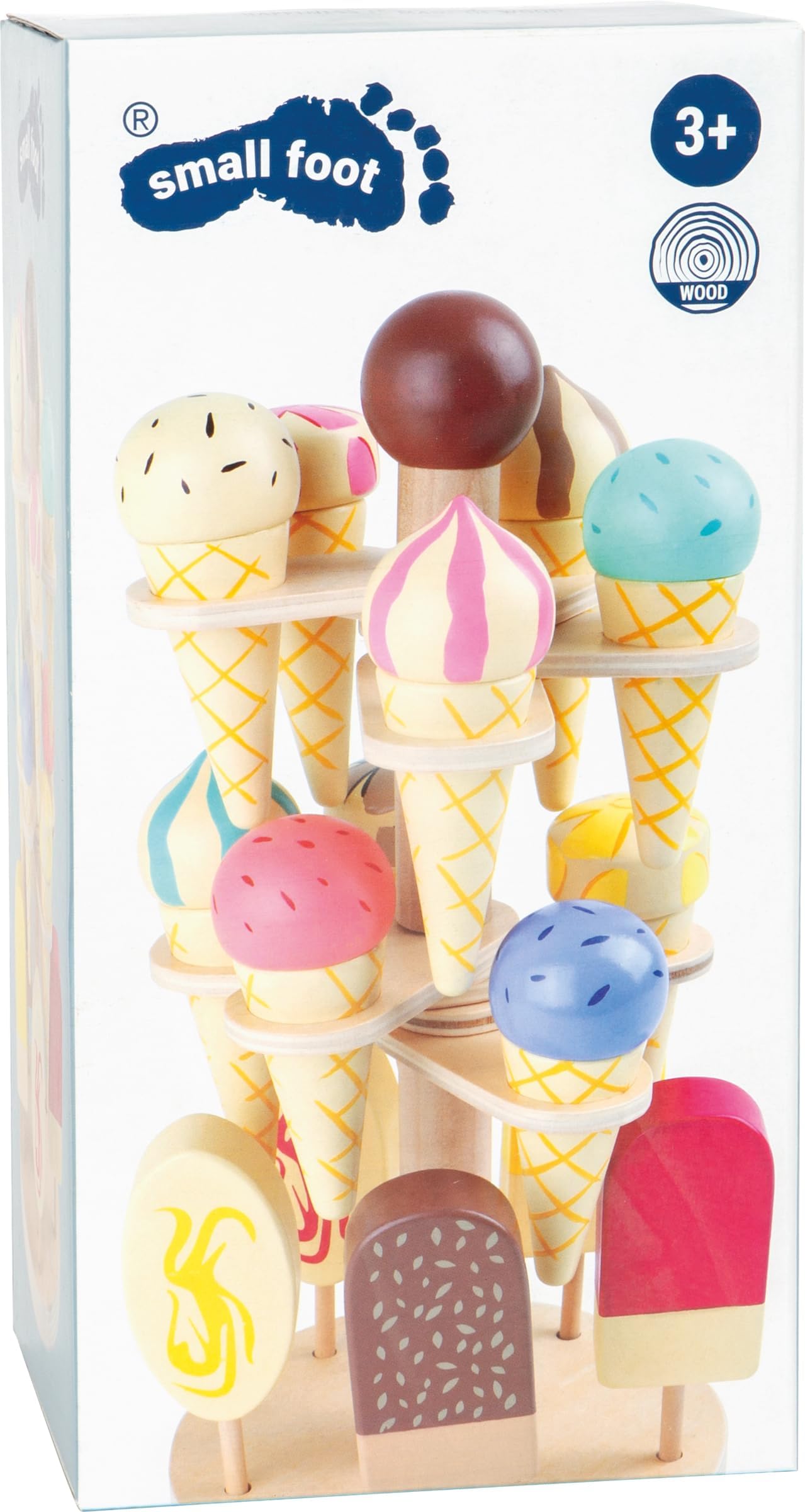 small foot Ruchomy stojak na lody z drewna, akcesoria do sklepu handlowego i kuchni dla dzieci, 15 rodzajów, od 3 lat, 1248