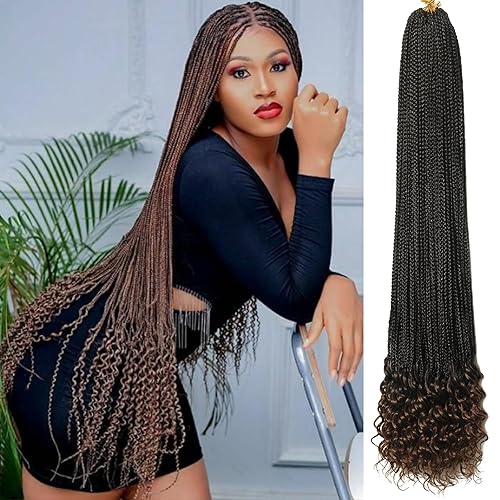 Miniatura 6 de Paquete de 8 paquetes de trenzas de ganchillo con extremos rizados, trenzas de caja Goddess de 30 pulgadas, trenzas de ganchillo T30, extensiones de