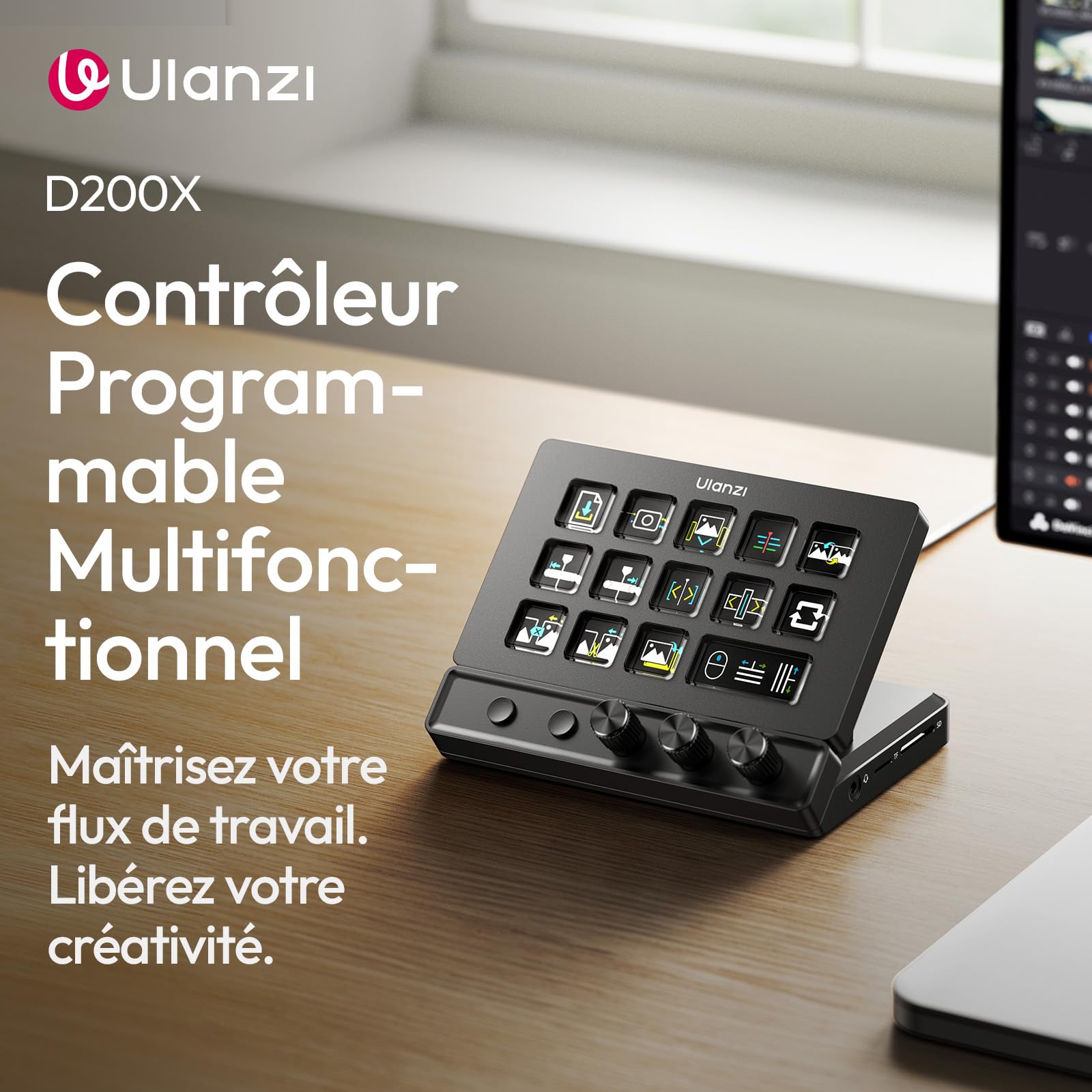 ULANZI D200X Stream Controller avec 14 Touches LCD Personnalisables, Clavier Macro Programmable à 3 Boutons Rotatifs, Deck Contrôleur avec 8-en-1 USB-C Hub 4K HDMI, YouTube, Twitch, Mac/PC
