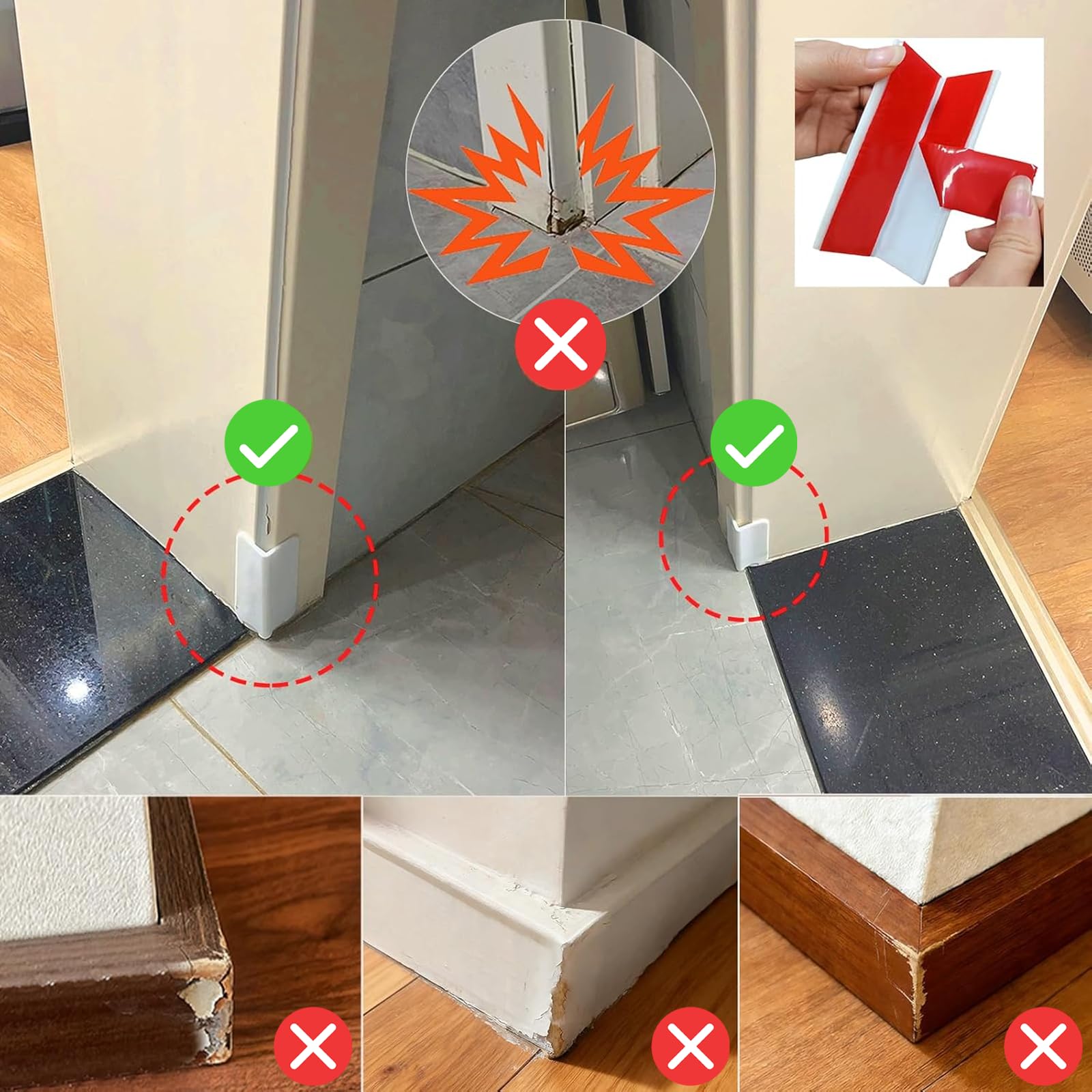Bloques de esquinas de zócalo blancos, autoadhesivos, protectores de esquina de seguridad de goma gruesa, protectores de pared de muebles de borde suave (4 piezas)