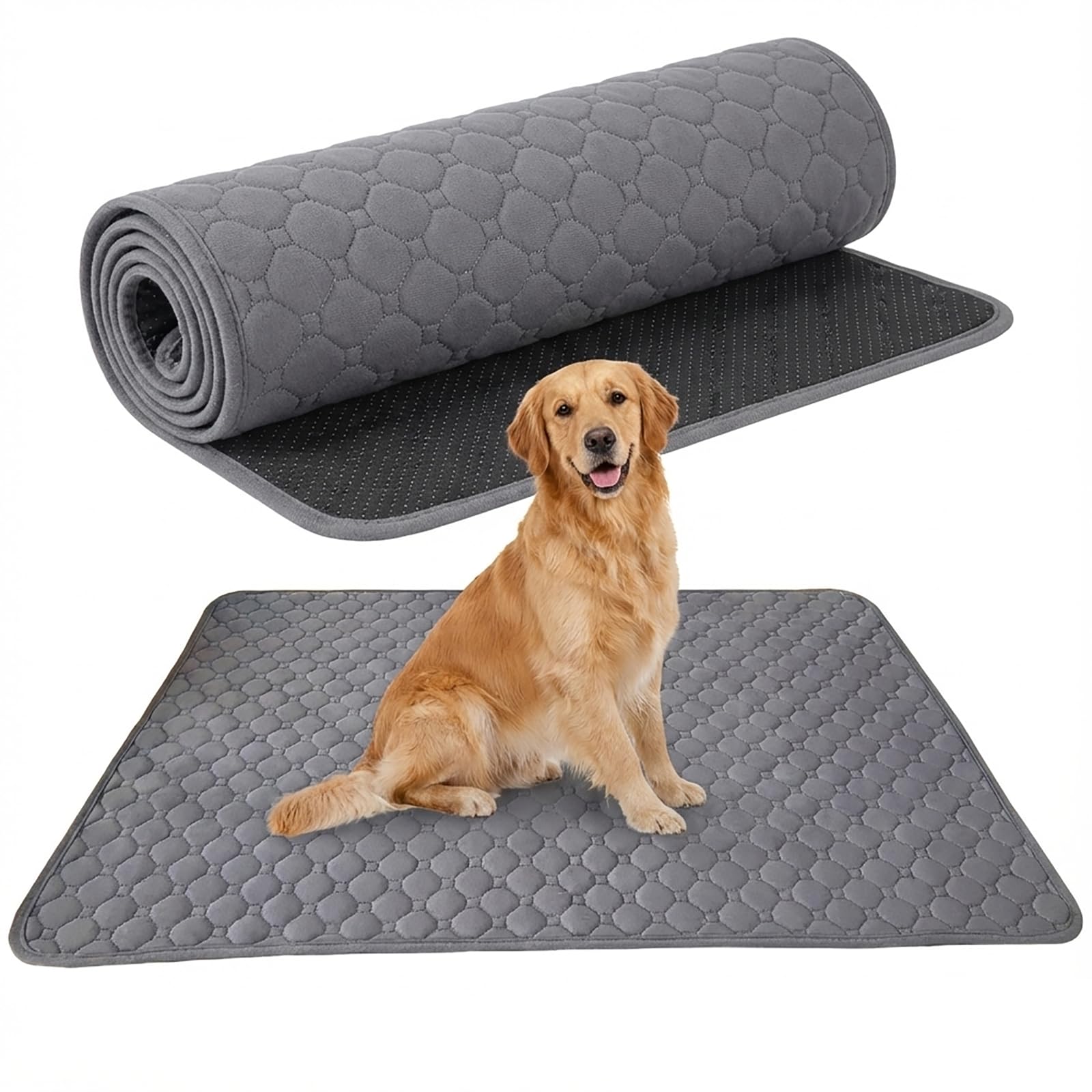 Pack de 2 Empapadores Perros Lavables, Alfombrilla Entrenamiento Cachorro Reutilizable Super Absorbente, Tapete Impermeable Antideslizante Orina, Incontinencia, Parto, Coche(Gris,90x150cm)