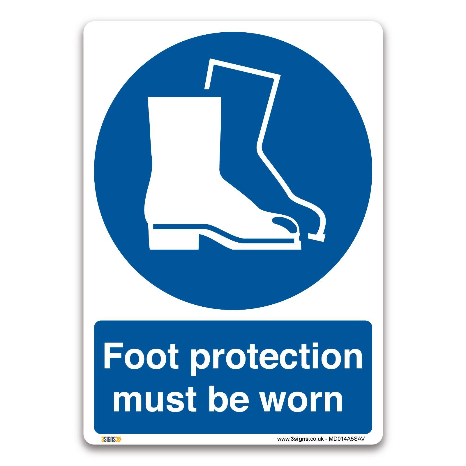 3 Signs Foot protection must be worn - A5 Self-adhesive Vinyl - Mandatory Safety Clothing PPE