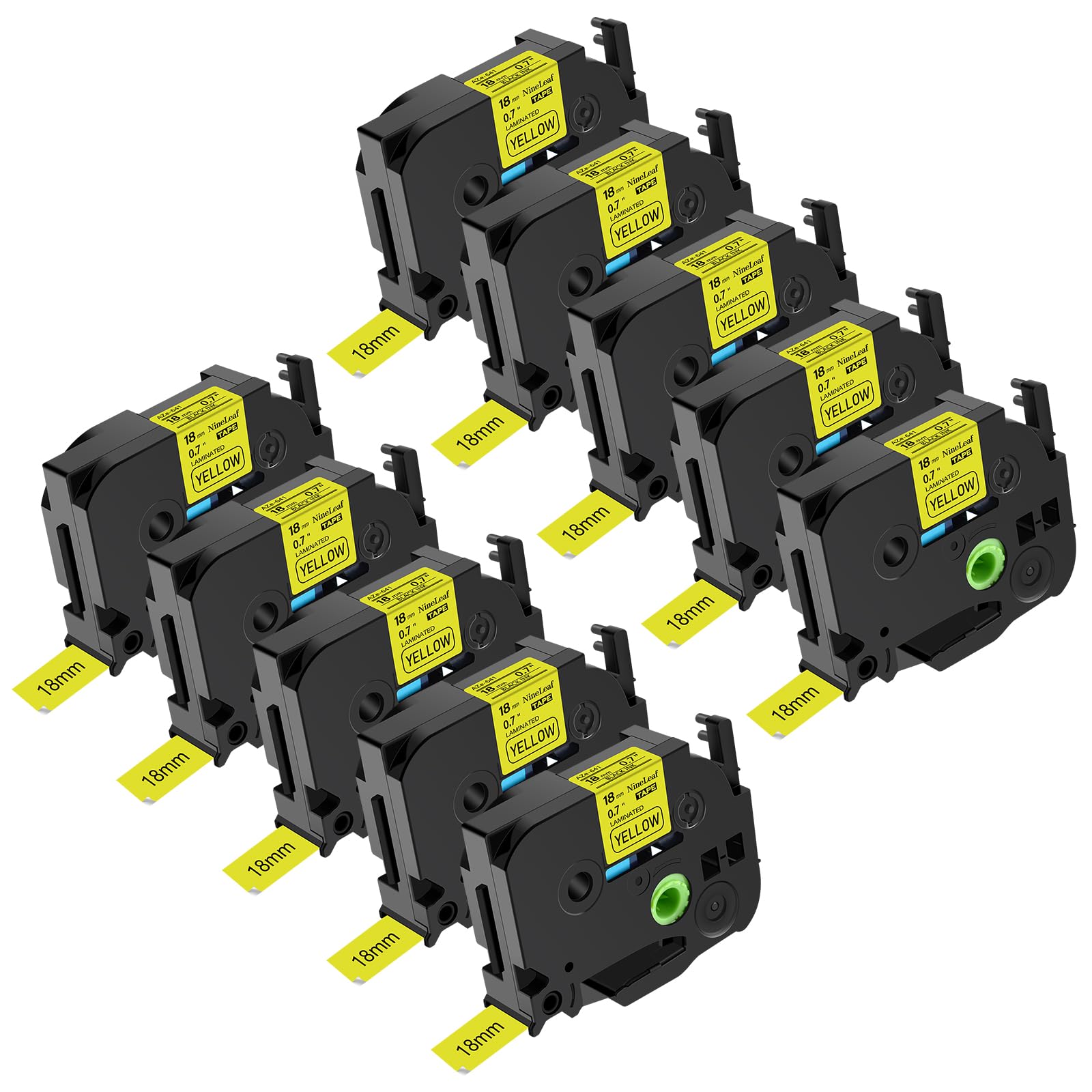 NineLeaf 10 Pack Compatible for Brother P-Touch TZe-641 TZe641 TZ-641 TZ641 TZ Tape 3/4 Inch 18mm 0.7 Laminated Black on Yellow Label Maker Tape Refills for PT-D400 PT-D410 PT-D600 PT-D610BT PT-D460BT
