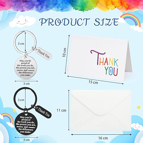 Vista 8 de Yinkin Juego de 8 llaveros de agradecimiento con sobres, regalos de agradecimiento para compañeros de trabajo (plateado)