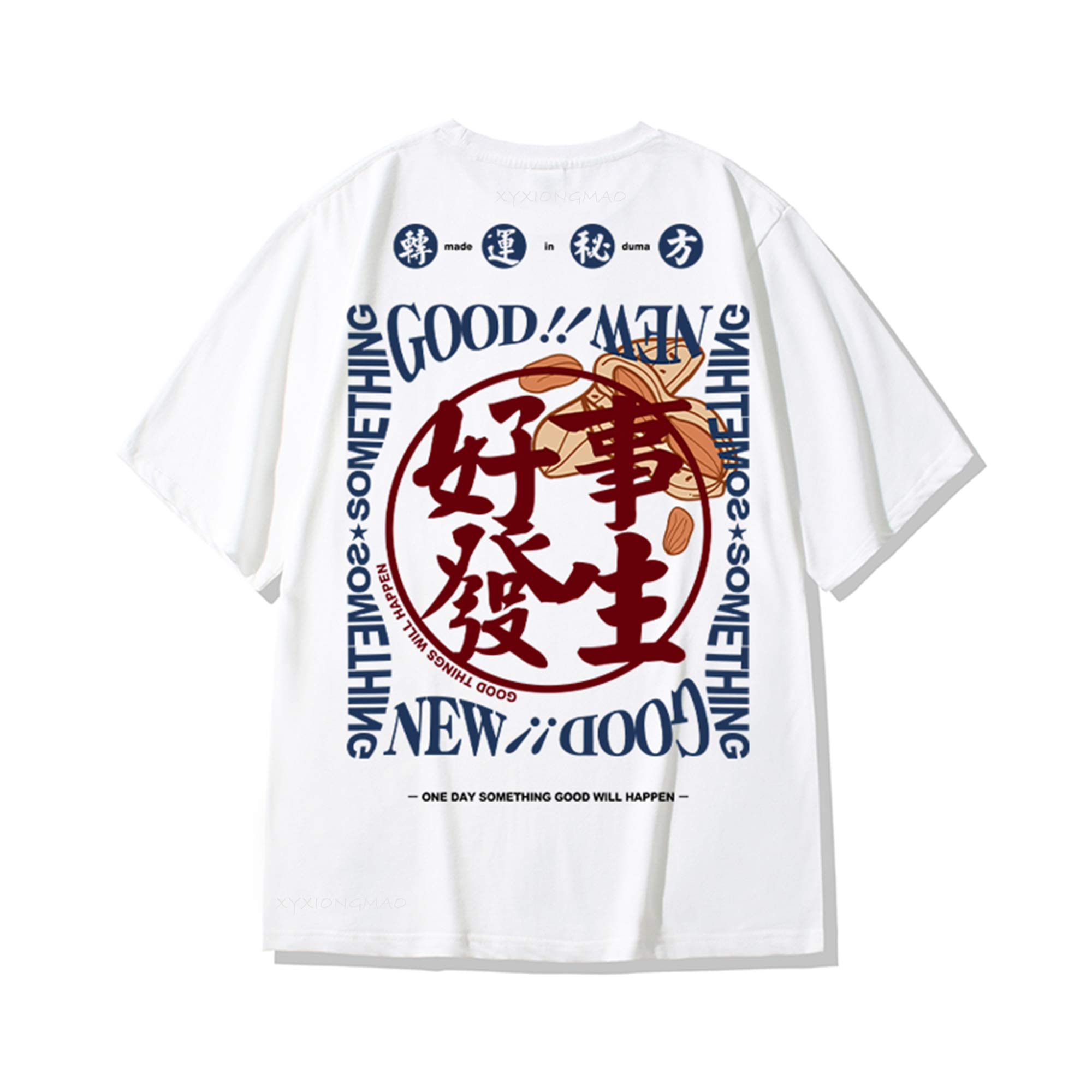 XYXIONGMAO T-shirt casual bianca con stampa grafica Kanji giapponese, unisex, streetwear, hip hop, maglietta da uomo