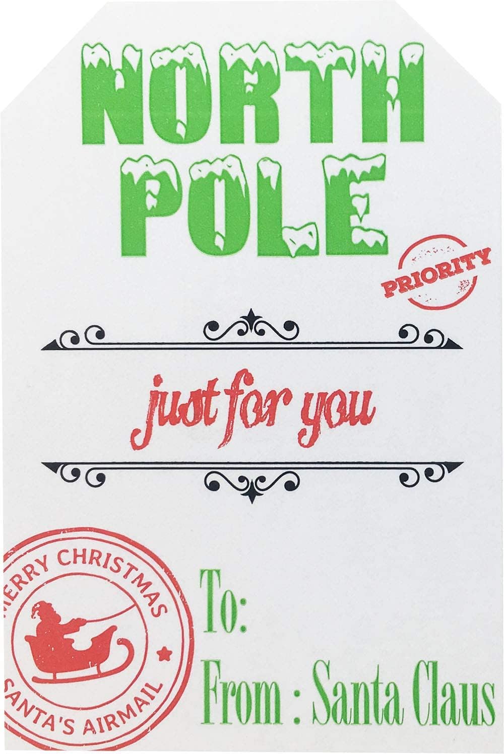 from Santa Gift Tags â€“ White Semi-Gloss Holiday Stickers, 2 x 3 Inch Labels, Roll of 100 with 4 Festive Designs â€“ Christmas Wrapping Tags, Made in The USA