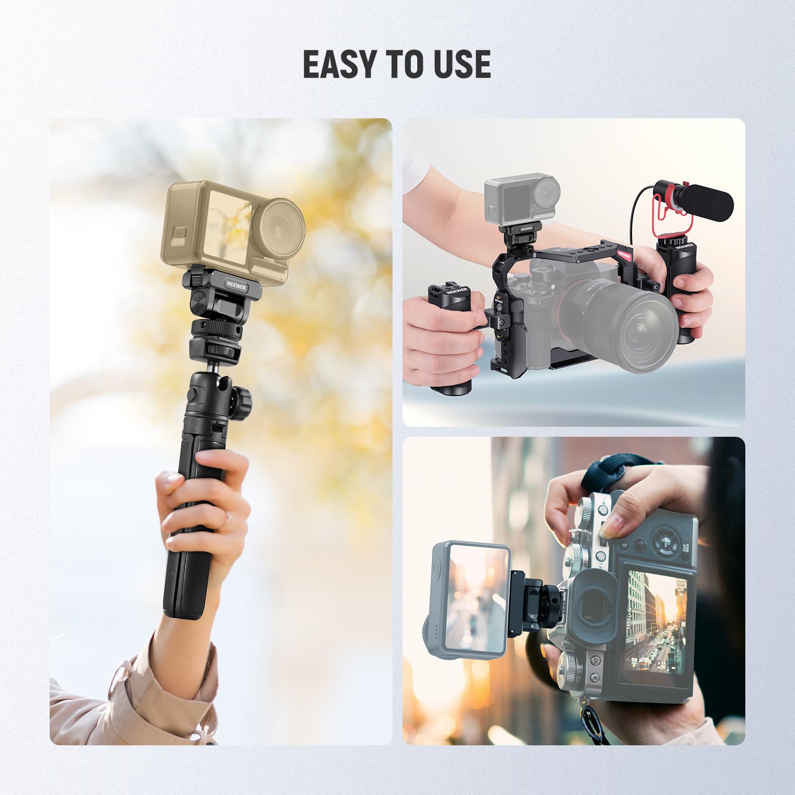 NEEWER Adapter montażowy kompatybilny z DJI Osmo Action 5 Pro/4/3, metalowy magnetyczny uchwyt do kamery sportowej Quick Release z nachyleniem 160°, zimna stopka, gwint 1/10.2 cm, AC012