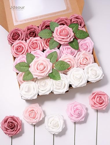 Miniatura 5 de 25 rosas artificiales de espuma de aspecto real con tallo para ramos de boda, centros de mesa, despedida de soltera, decoración de fiesta, tonos de