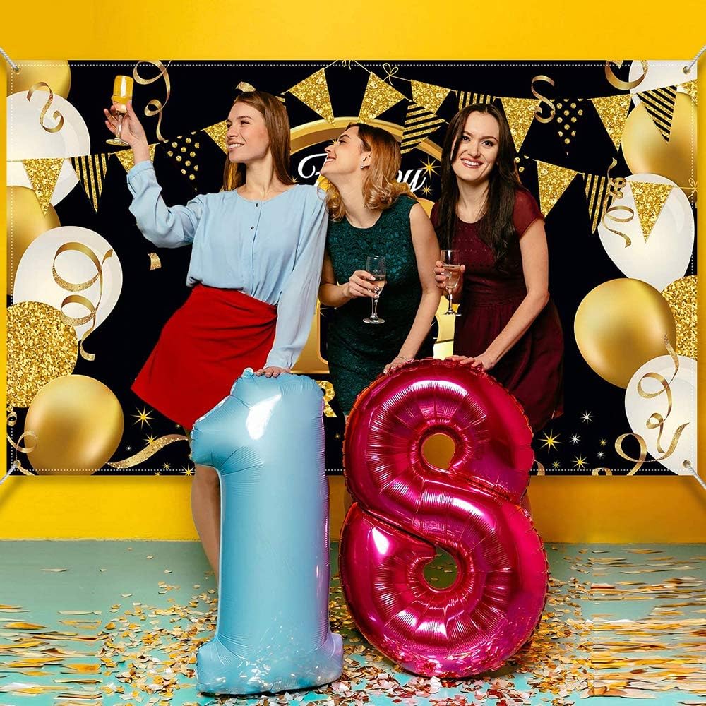 Nifkos - 18 Jaar Feest Verjaardag Versiering Confetti Helium Ballonnen Slingers Happy Birthday Goud Zwart Decoratie 60 Stuks