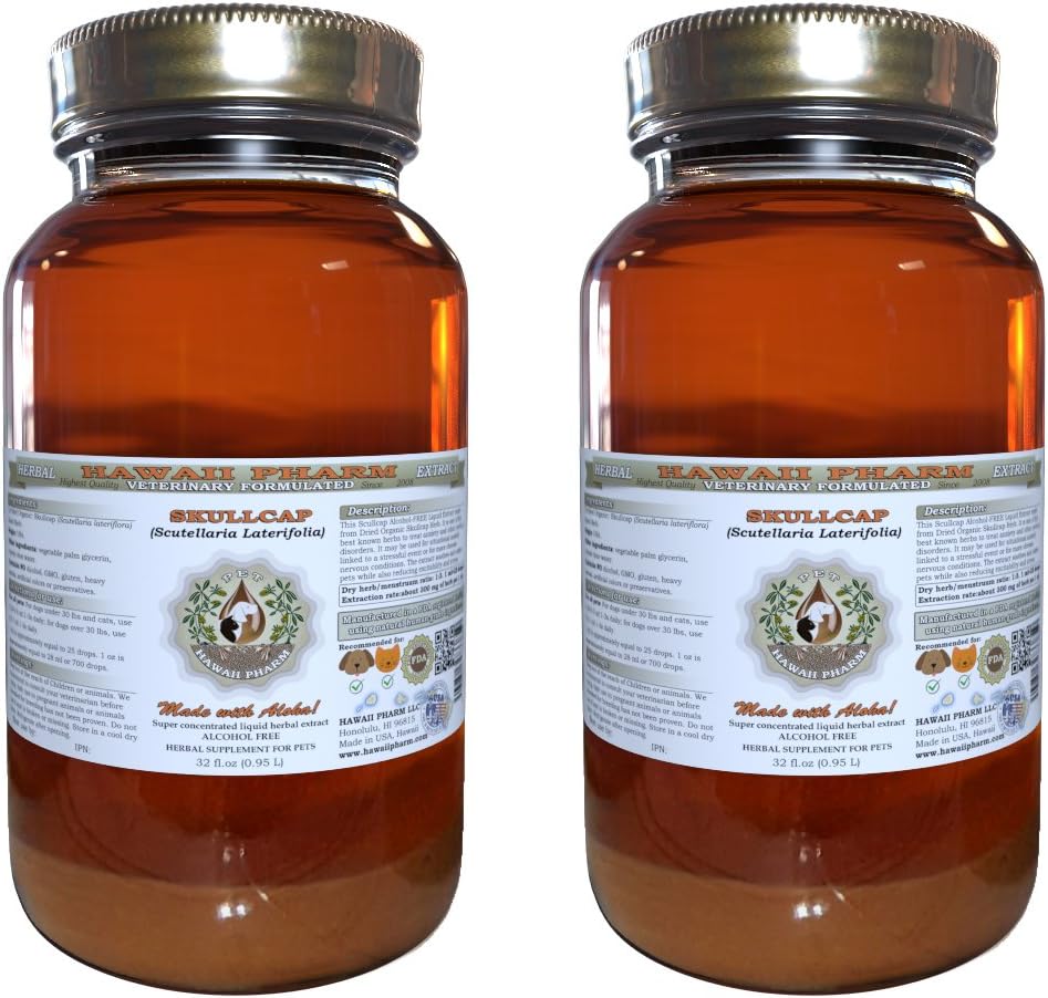 Hawaii Pharm Skullcap, Veterinary Natural Alcohol-Free Liquid Extract, Pet Herbal Supplement 4 oz