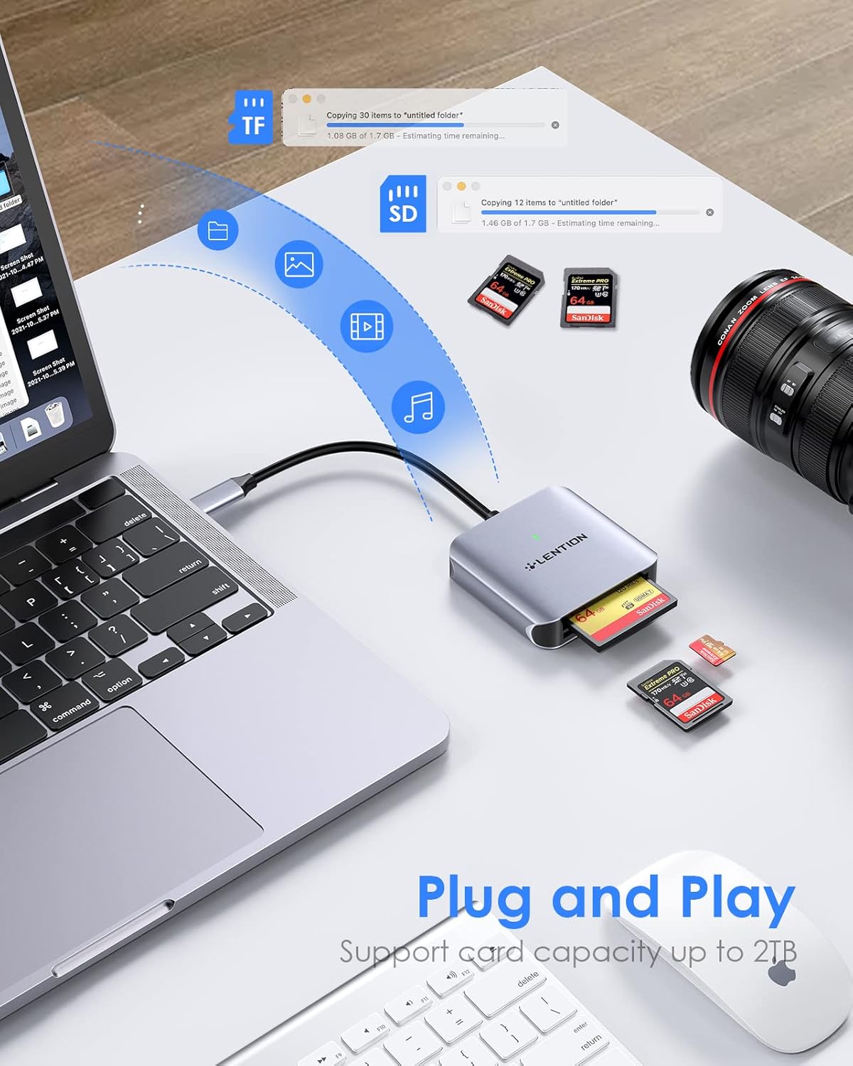 LENTION USB C to CF/SD/Micro SD Multi Card Reader, SD 3.0 Card Adapter Compatible 2023-2016 MacBook Pro 13/15/16/M1, New Mac Air/iPad Pro/Surface, Chromebook, S20/S10/Note, More (CB-C8s (Pink)