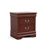 Furniture of America Arabella Traditional Solid Wood Nightstand with Drawers and Antique Nickle Handles&comma; Small Bedside Table&comma; No Assembly Wooden Night Stand for Bedroom&comma; Guest Room&comma; Dorm&comma; Cherry