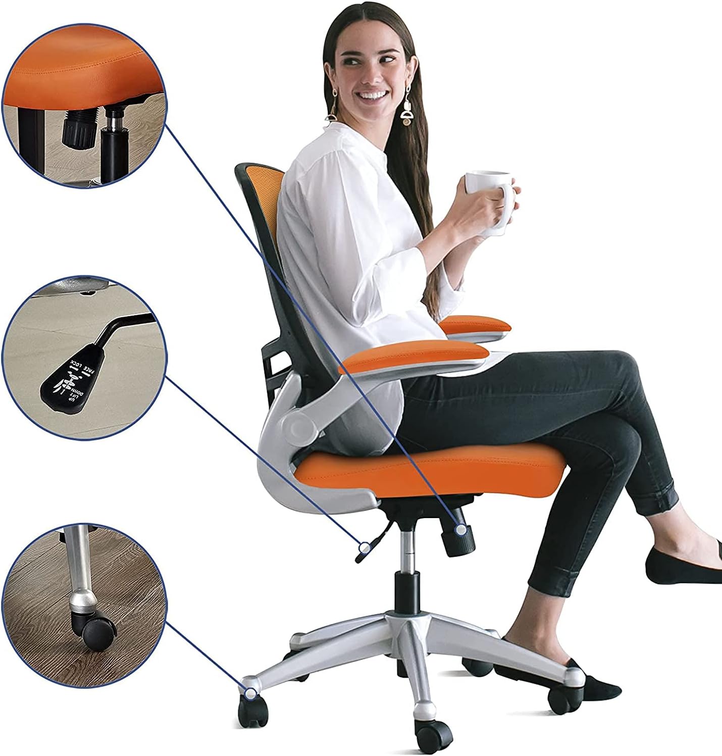 Modway EEI-210-ORA Attainment Mesh Back and Vinyl Seat Modern Office Chair in Orange 26.5"L x 26.5"W x 39.5-43.5"H