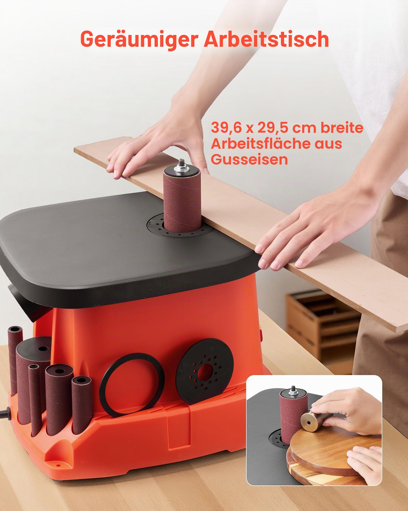 VEVOR Oszillierender Spindelschleifer, 2000 U/min Spindelschleifmaschine mit 6 Hülsen (12,7–76,2 mm), 16 mm Hub & 397x295 mm Gusseisentisch für Möbelveredelung, Kunsthandwerk & Holzbearbeitung