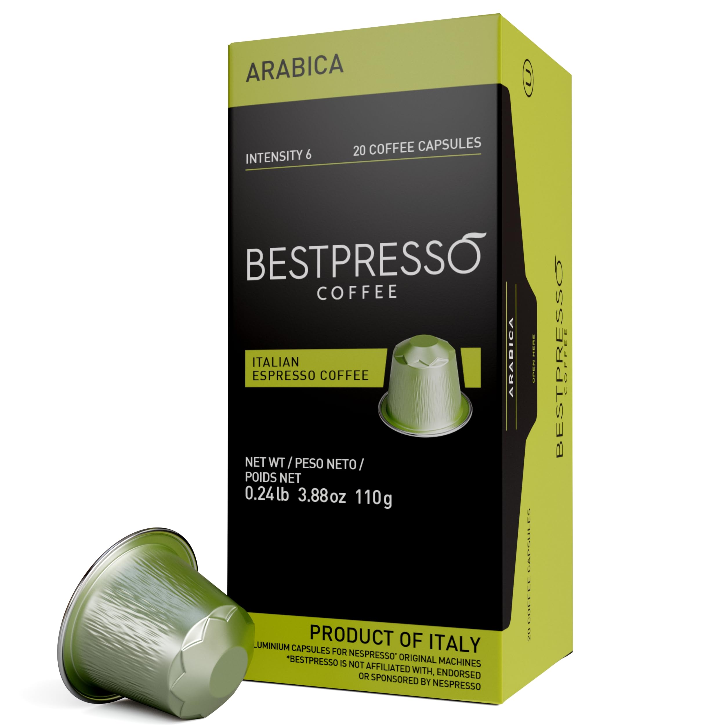 Bestpresso Café para máquina original Nespresso, 120 cápsulas certificadas, mezcla de arábica expreso auténtico (intensidad ligera), cápsulas compatibles con Nespresso Original