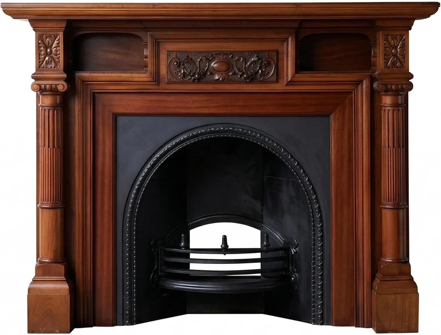 Fireplace Surround Solid Wood Traditional Fireplace Mantel with Carved Details and Arched Firebox Surround