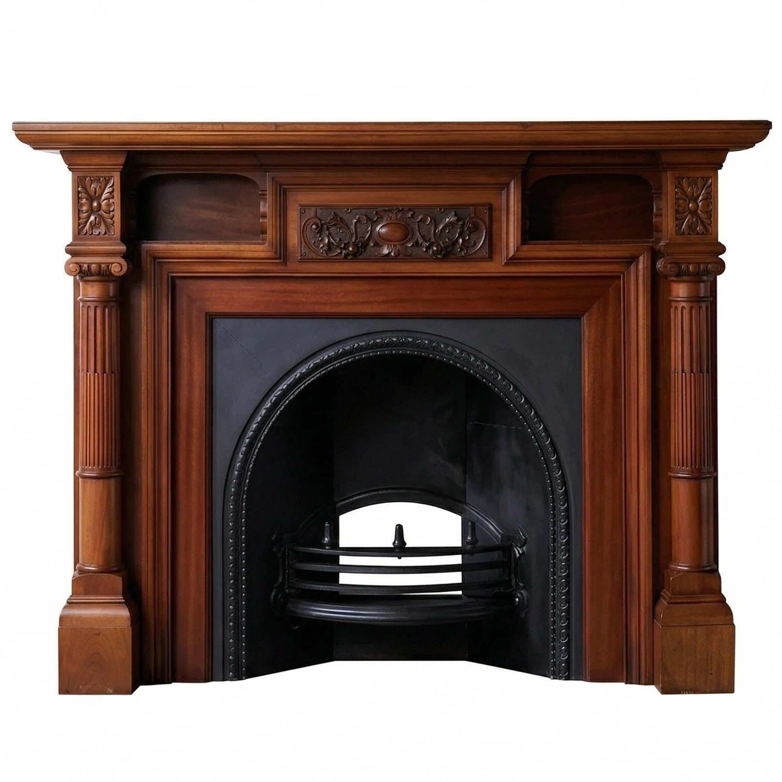 Mantels Surrounds Solid Wood Traditional Fireplace Mantel with Carved Details and Arched Firebox Surround Decorated Frame