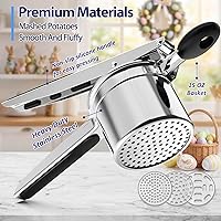 Vista 5 de Ricer de patatas, ricer para puré de patatas, 3 discos intercambiables Triturador de patatas de acero inoxidable para puré de patatas esponjoso