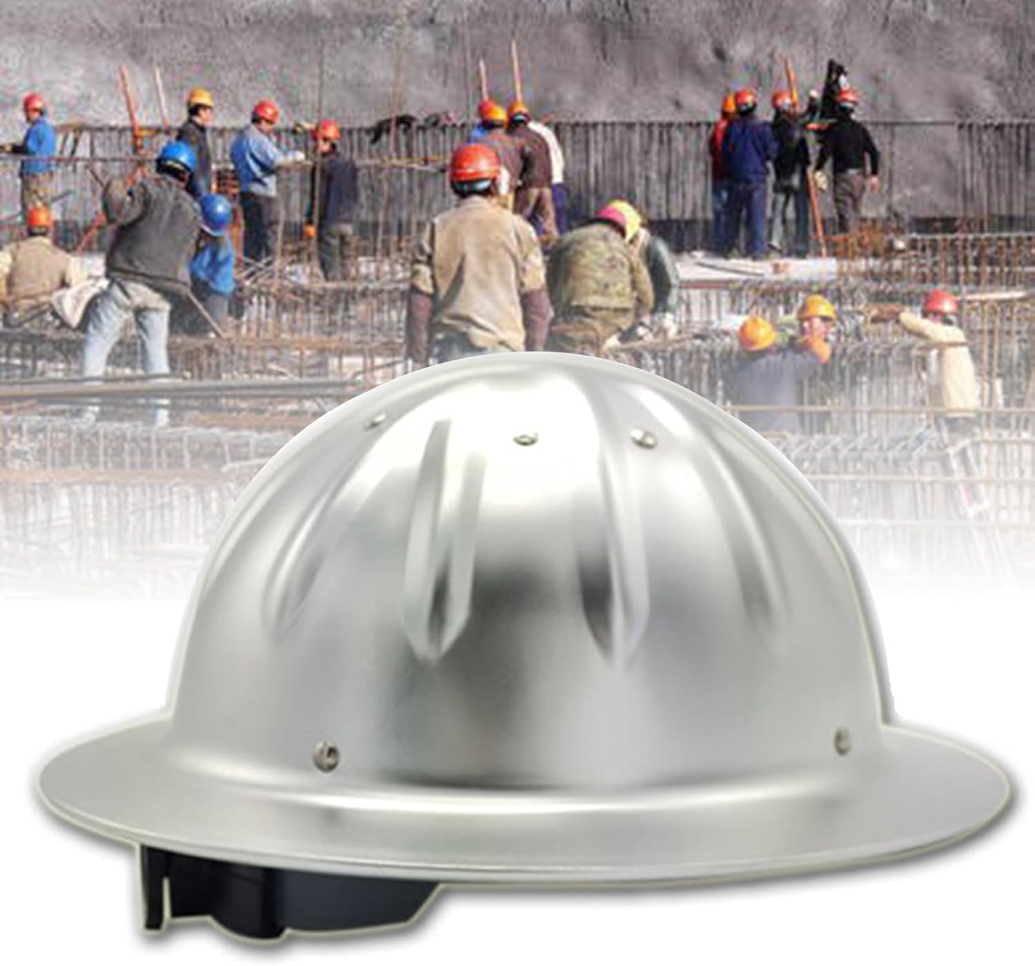 Full Brim Hard Hats Aluminum Helmets with Adjustable Liner Rivet Reinforcement Protective Equipment Work Cap Top Reinforcement Construction Helmet for Engineering Mining