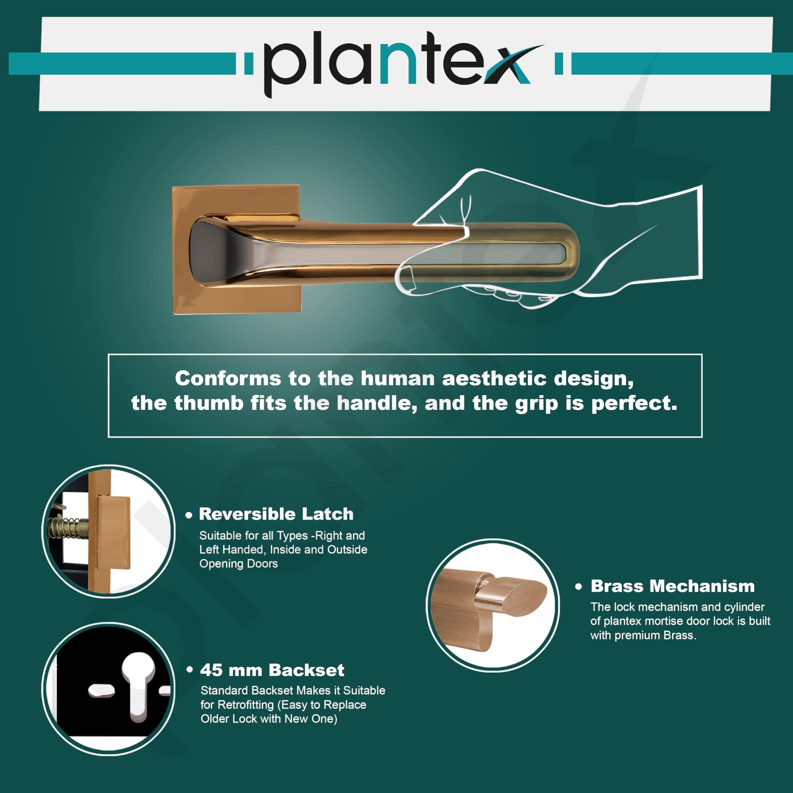 Plantex Mortise Lock Set - Secure & Stylish Door Lock -5