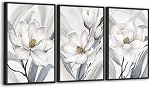 ASDCEUTICALS Framed Canvas Art mural - Floral Esthétique Decor mural Delicate Magnolia Peintures Fleurs blanches vibrantes Photos Artwork pour le salon Chambre à coucher Bureau Cuisine 40cm X 60cm X 3 Panneaux