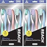 Reach Toothbrush, Medium Bristles, Contoured Handle | Multi-Angled Bristles | Tongue Scraper | Includes Covers | 12 Count Total
