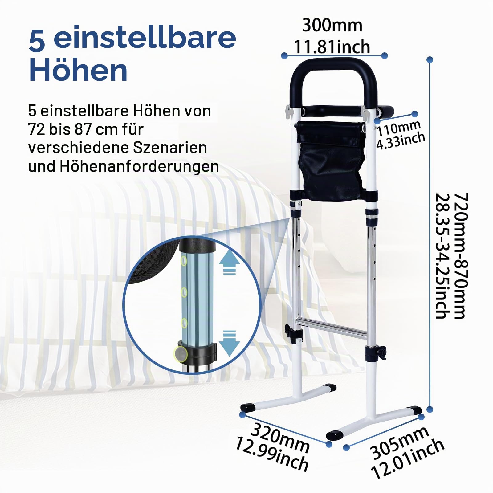 Aufstehhilfe, Aufstehhilfe Sofa, Höhenverstellbar Gehhilfe für Senioren Erwachsene, Senioren Aufstehhilfen für Bett, Toiletten, Sofa, Stabile Stehhilfe, 5-Stufige Höhenverstellung, Tragfähigkeit 150KG