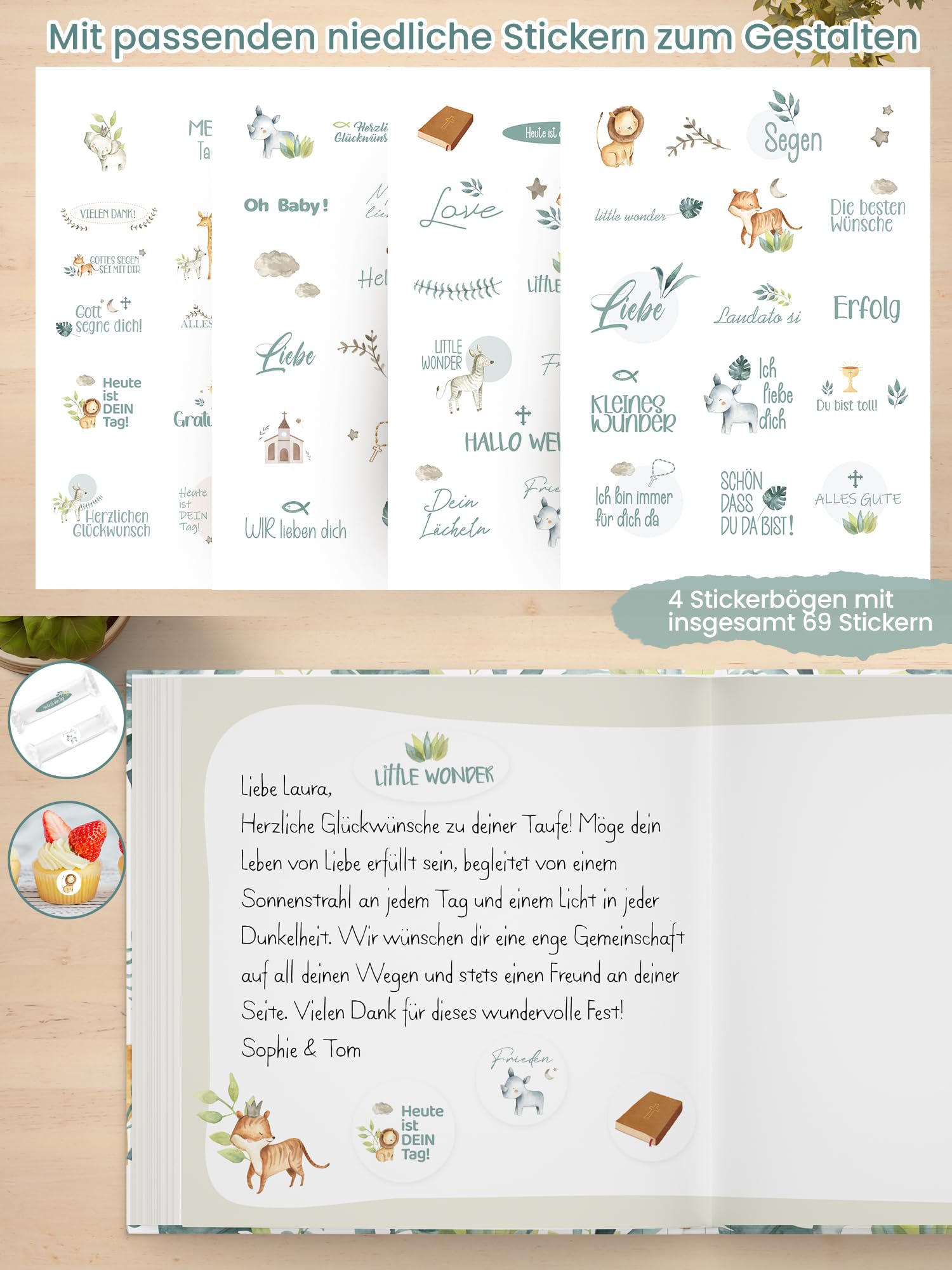 Legezon Meine Taufe – Gästebuch & Erinnerungsbuch zur Taufe mit Aufklebern | Taufgeschenk für Mädchen & Jungen, Patenkind | Taufalbum zum Ausfüllen für Glückwünsche & Fotos