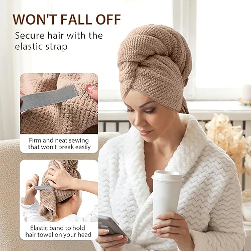 Vista 48 de YFONG Toalla de pelo grande para mujer, toalla de microfibra súper absorbente para cabello rizado, turbantes de cabello de secado rápido con Azul