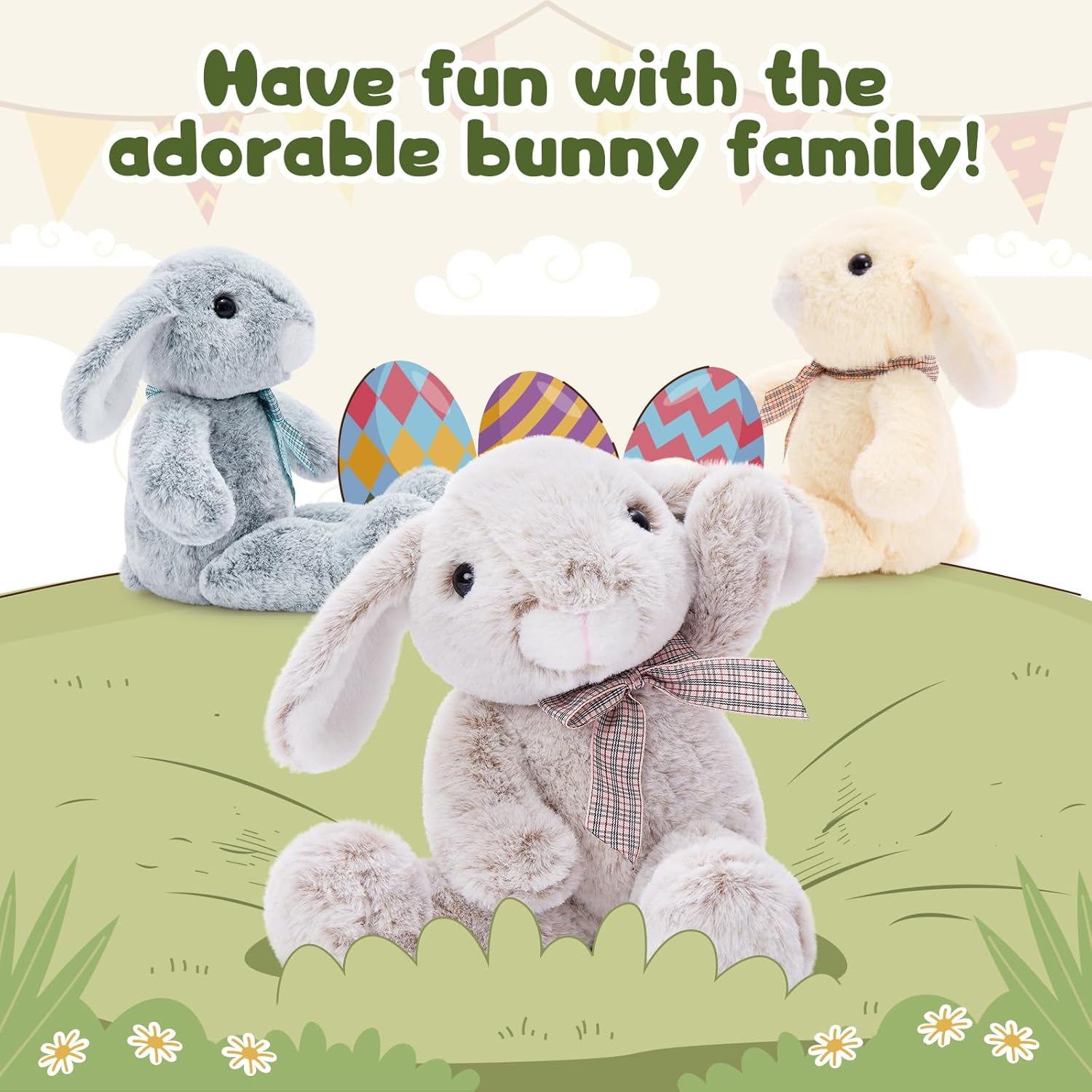 MaoGoLan 3Pcs Bulk Soft and Cuddly Easter Bunny Rabbit Plush, 14" Stuffed Bunny Gift for Kids, Boys, Girls, Party Decorations